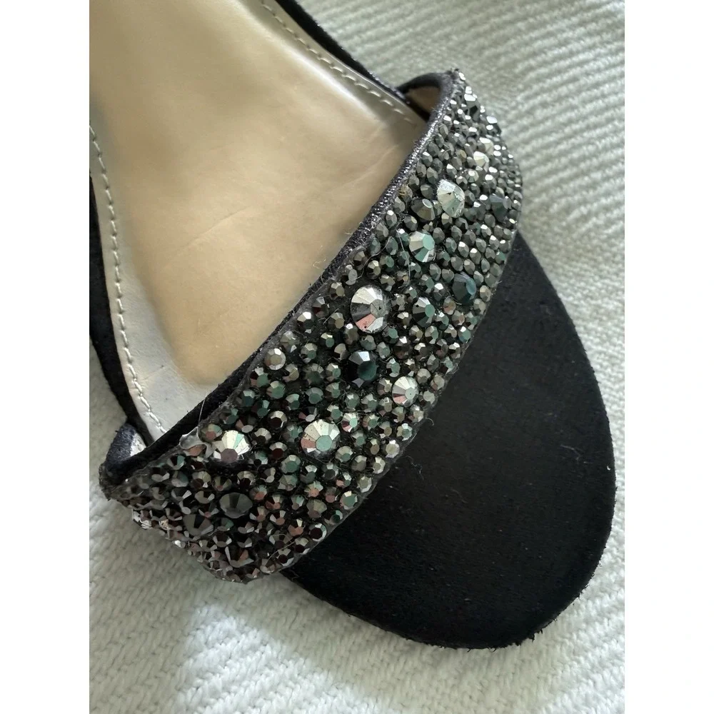 Betsey Johnson Mari Black Heel Sz 6.5 Ankle Strap Sandal Rhinestone Glam